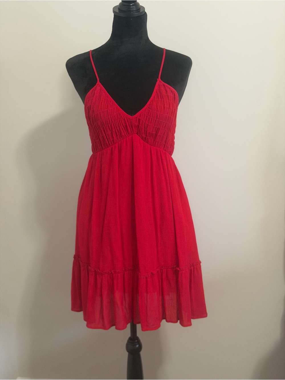 Altar'd State Vibrant Red Smocked Mini Dress with Spaghetti Straps